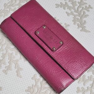 Kate Spater Womens Pink Pebble Leather Large Trifold Wallet